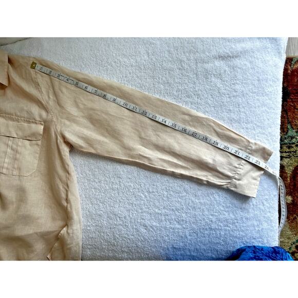 Soft Surroundings Linen button down tunic unique beige waist adjustable Sz-M - Picture 4 of 10